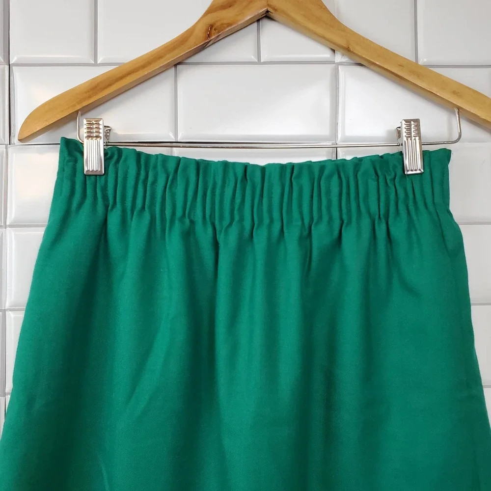 J. CREW | PAPERBAG WOOL BLEND PULL ON GREEN SKIRT POCKETS WOMEN'S SIZE 2